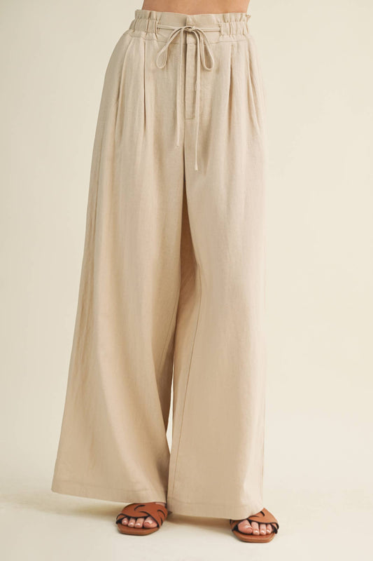 Cinched Waist Cascading Pleated Pants