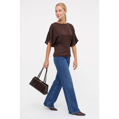 Back Tie Dolman Sleeve Silky Fall Blouse
