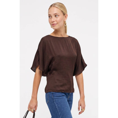 Back Tie Dolman Sleeve Silky Fall Blouse