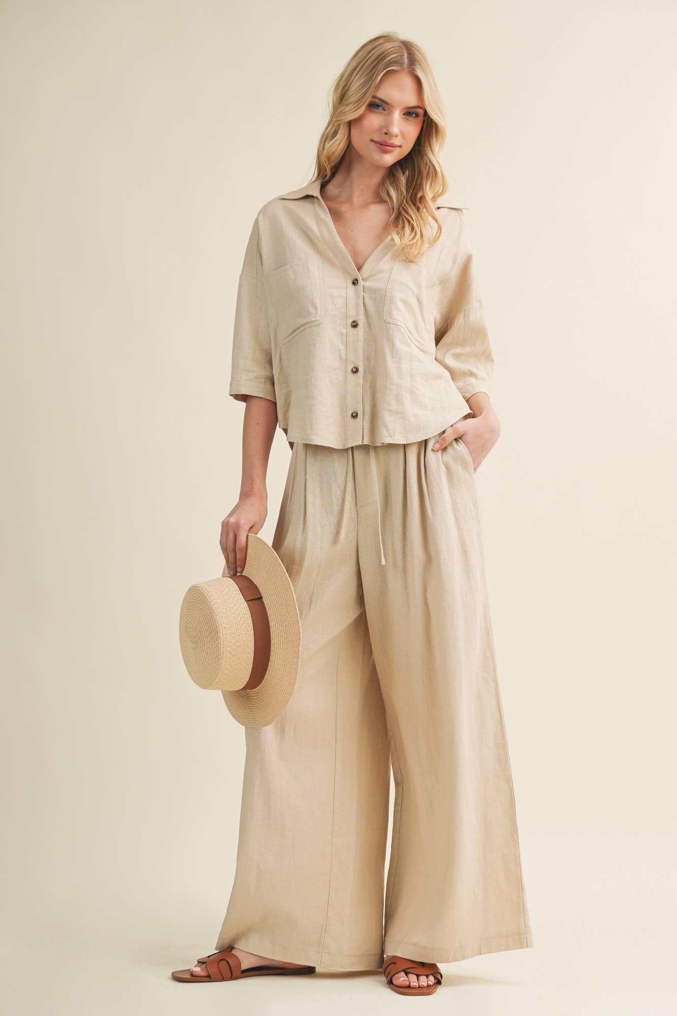 Cinched Waist Cascading Pleated Pants