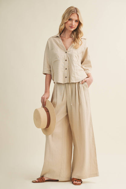 Cinched Waist Cascading Pleated Pants
