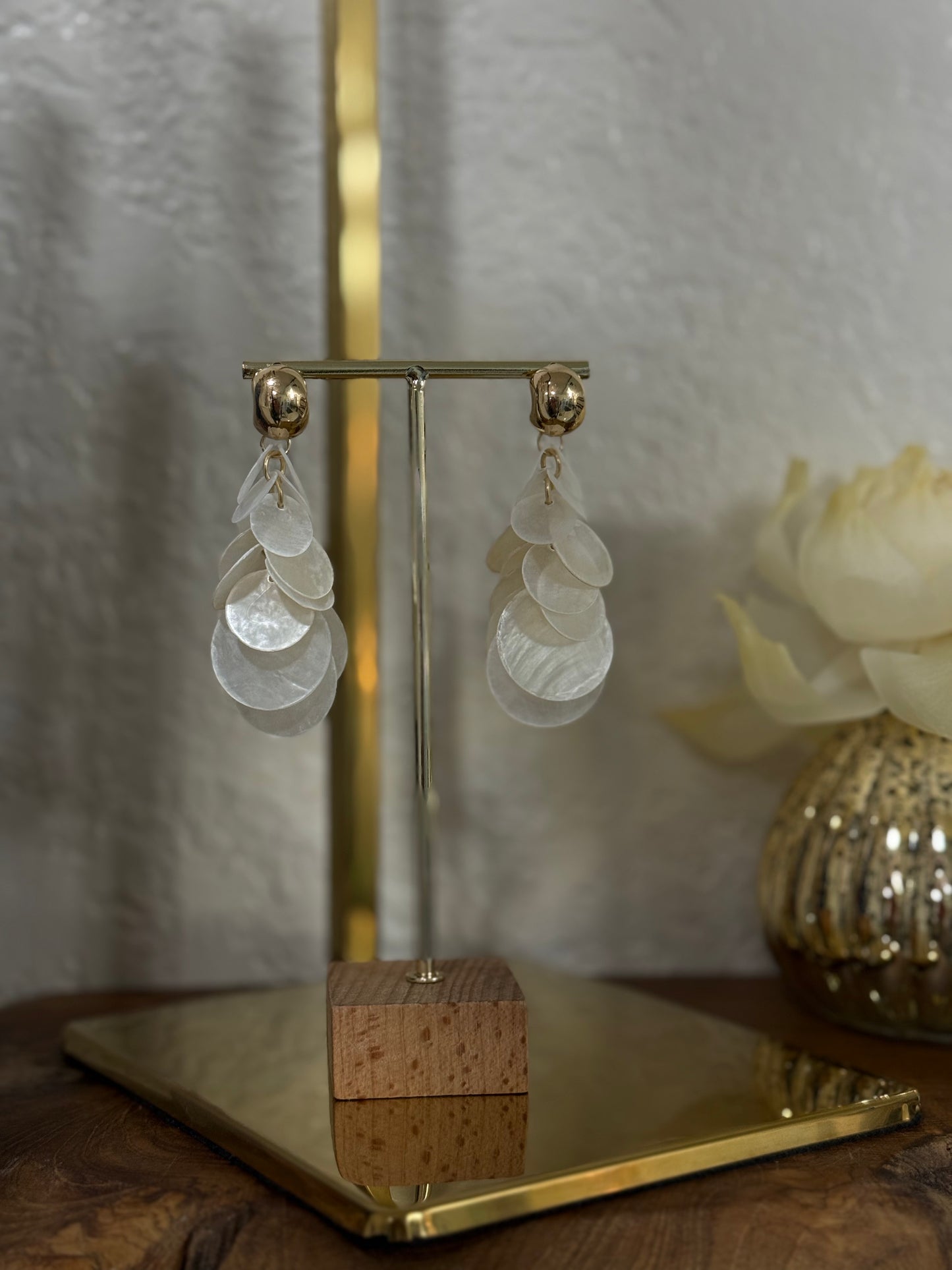 Fringe Disk Shell Earrings