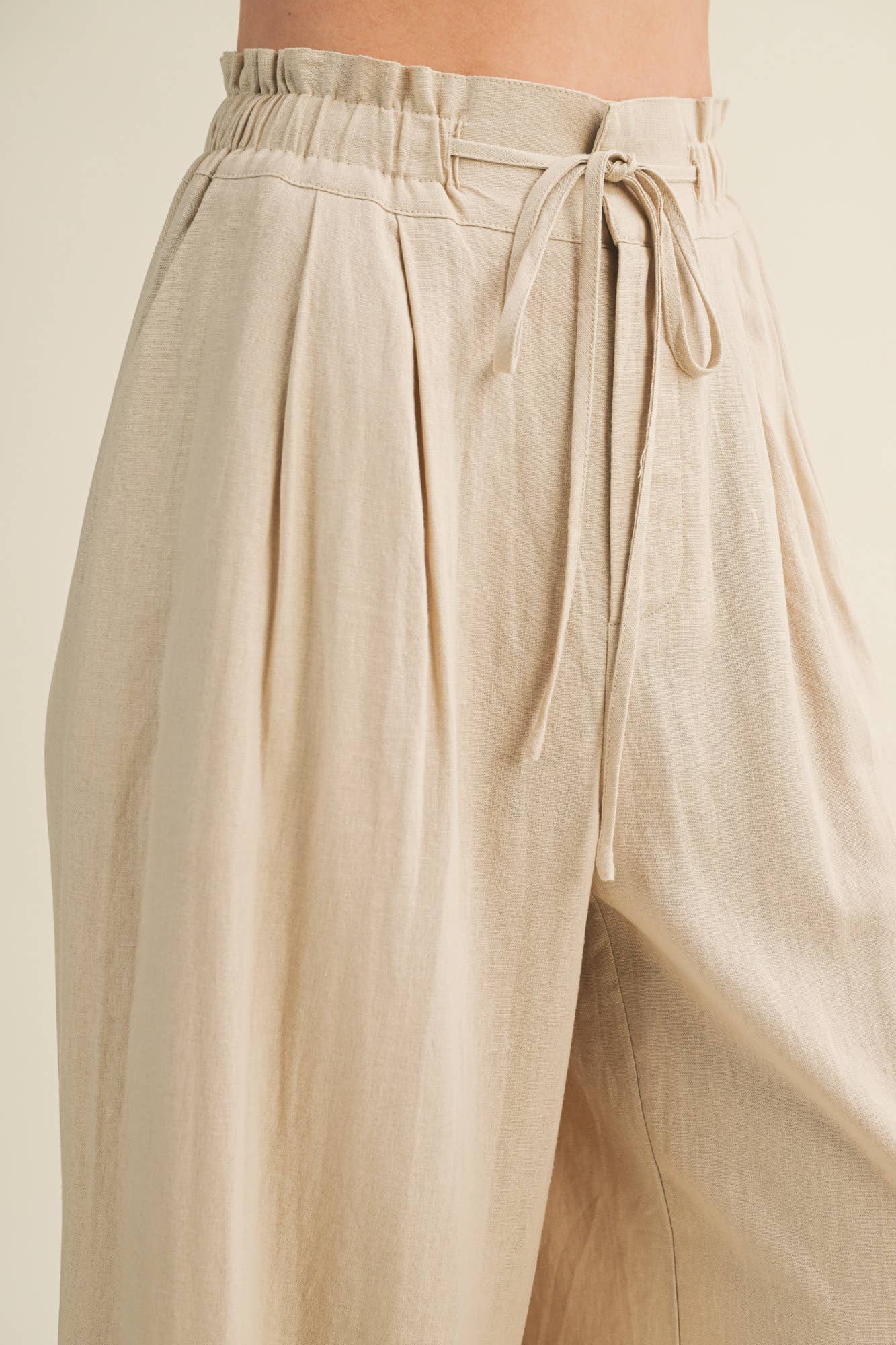 Cinched Waist Cascading Pleated Pants