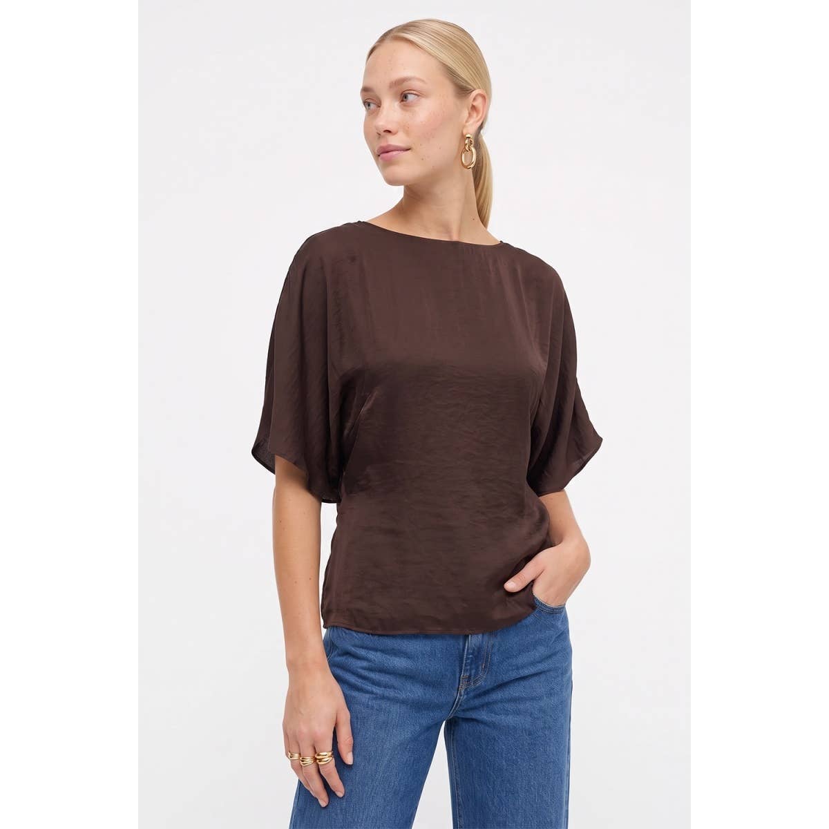 Back Tie Dolman Sleeve Silky Fall Blouse