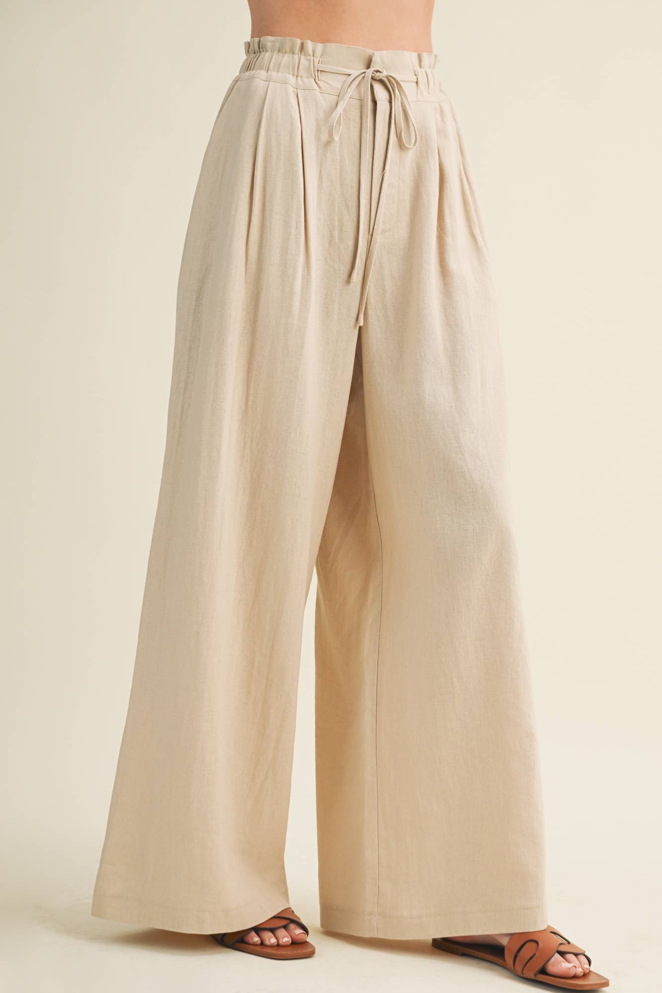 Cinched Waist Cascading Pleated Pants