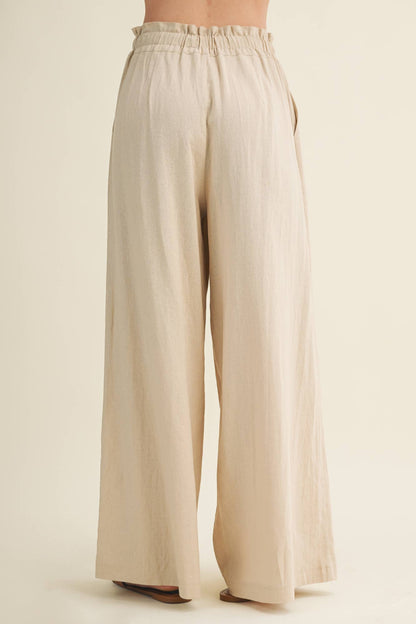 Cinched Waist Cascading Pleated Pants