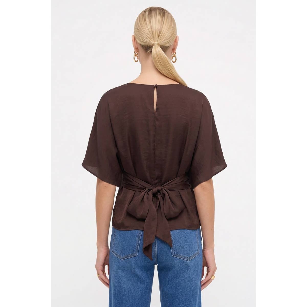 Back Tie Dolman Sleeve Silky Fall Blouse