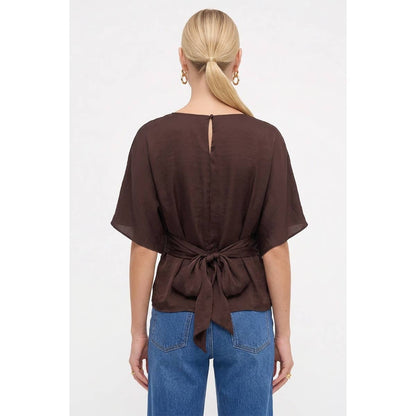 Back Tie Dolman Sleeve Silky Fall Blouse