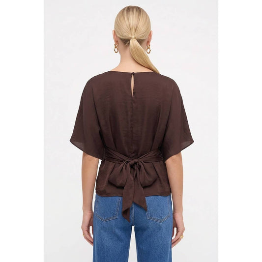 Back Tie Dolman Sleeve Silky Fall Blouse